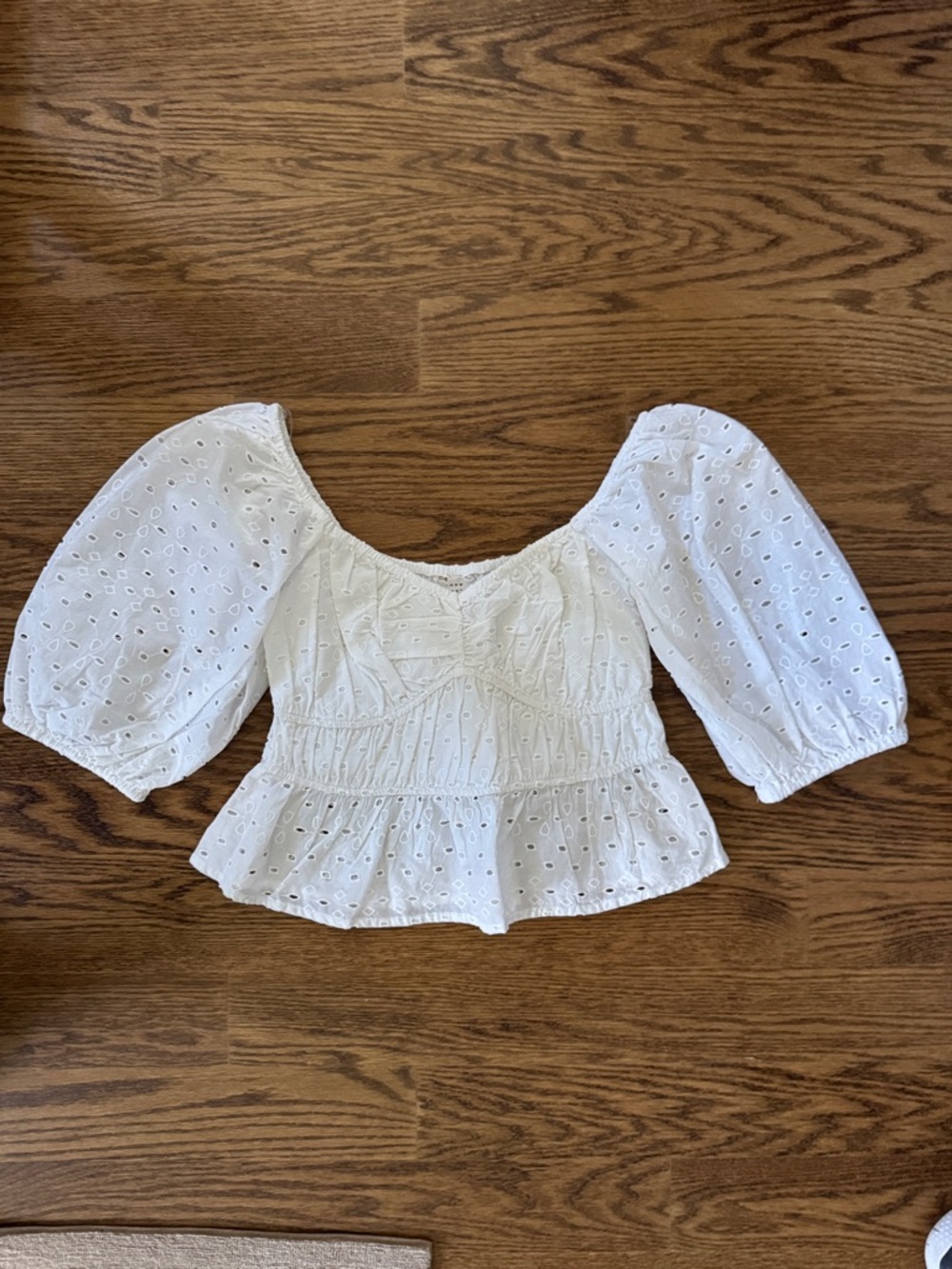 NWT A New Day White Eyelet Peplum Puff-Sleeve Blouse
